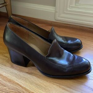 Vintage Ipanema Brown Leather Wood Block Heel Loafer Shoe Made in Brazil Women 7